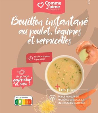 Bouillon instantané au poulet, légumes et vermicelles