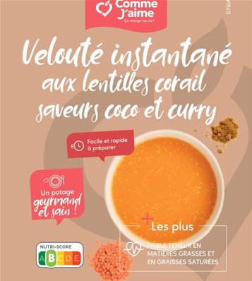 Velouté instantané aux lentilles corail saveurs coco et curry